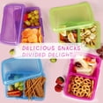 thumbnail image 3 of wqlpp-4 Pack Plastic Snack Containers for Kids Bento Boxs with 2 Compartments Travel Snack Container Fruits/Candies/Sandwiches Food Storage Containers with Fork,Dishwasher Safe (Colorful), 3 of 4