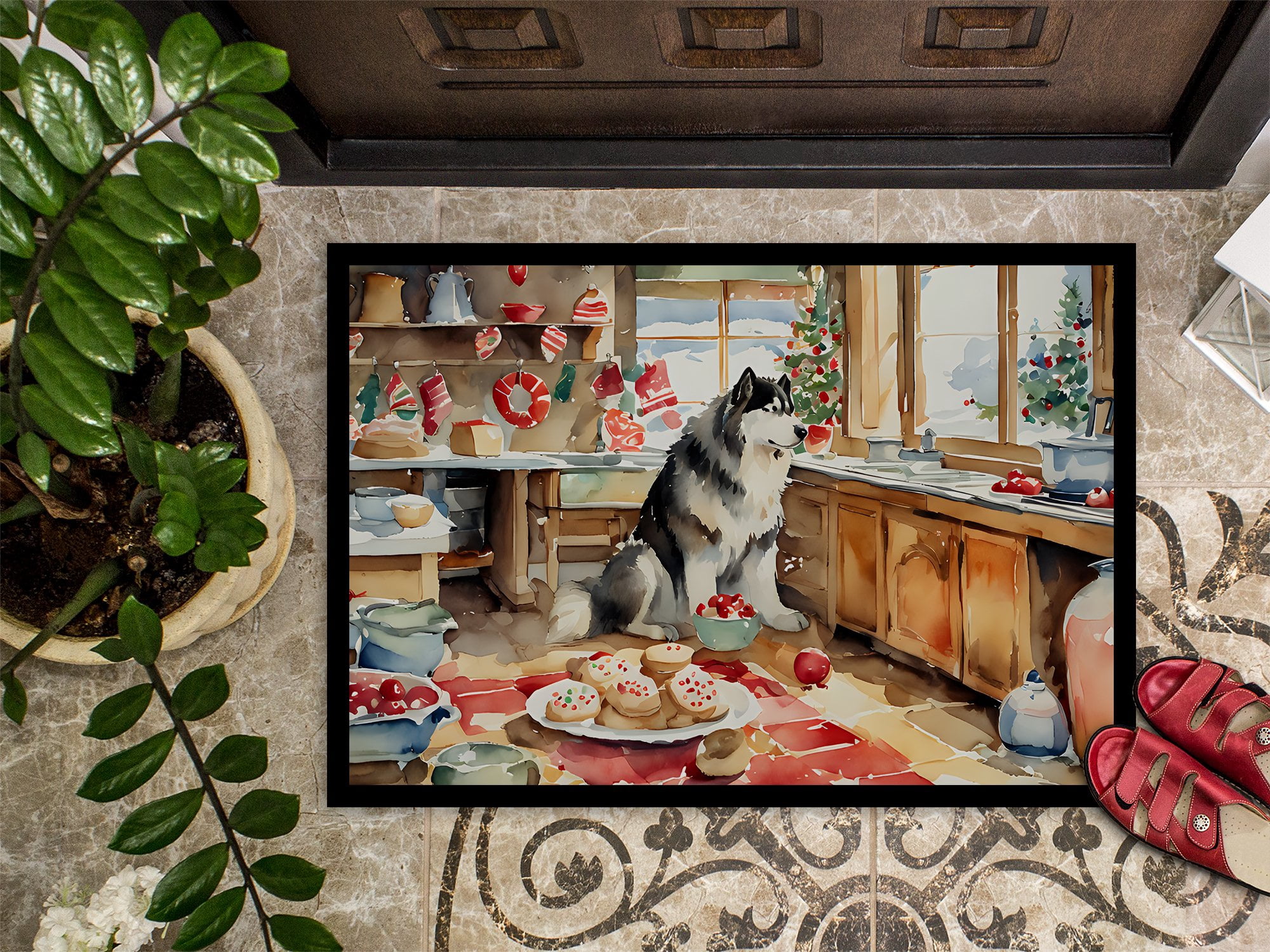 Carolines Treasures DAC3711MAT 18 x 27 in.  Alaskan Malamute Christmas Cookies Doormat