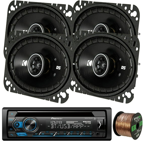 Pioneer DEH-S4200BT In-Dash Single-DIN CD Player Bluetooth Receiver, 4 x Kicker 43DSC4604 DS-Series 4x6" 240-Watt 4-Ohm 2-Way Car Coaxial Speakers, 16-Gauge 50Ft. Speaker Wire