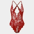 thumbnail image 2 of Women's Babydoll Deep V Lace Bodysuit Lingerie with Snap Crotch, 2 of 8