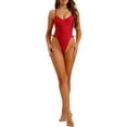 thumbnail image 2 of INSPIRE CHIC Women's One Piece Underwire Lace Up Swimsuit, Solid Color Swimwear Bathing Suit Red L, 2 of 5