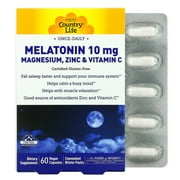 Melatonin 10 mg Magnesium, Zinc & Vitamin C, 60 Vegan Capsules, Country Life