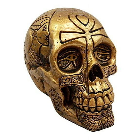 Ebros Egyptian Gods & Kings Golden Nefertiti King TUT Ankh Skull Figurine 6.25"L