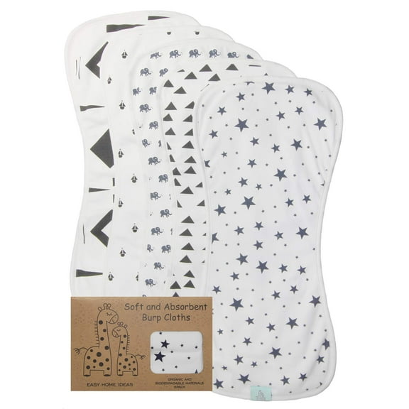 Baby Burp Cloths - Made of Soft, Organic Cotton for Your Baby's Comfort. Large & Super Absorbent to Protect Parents From Messes. It's for Boys and Girls. A Great Gift for New Parents. 5-Pack of Cloths