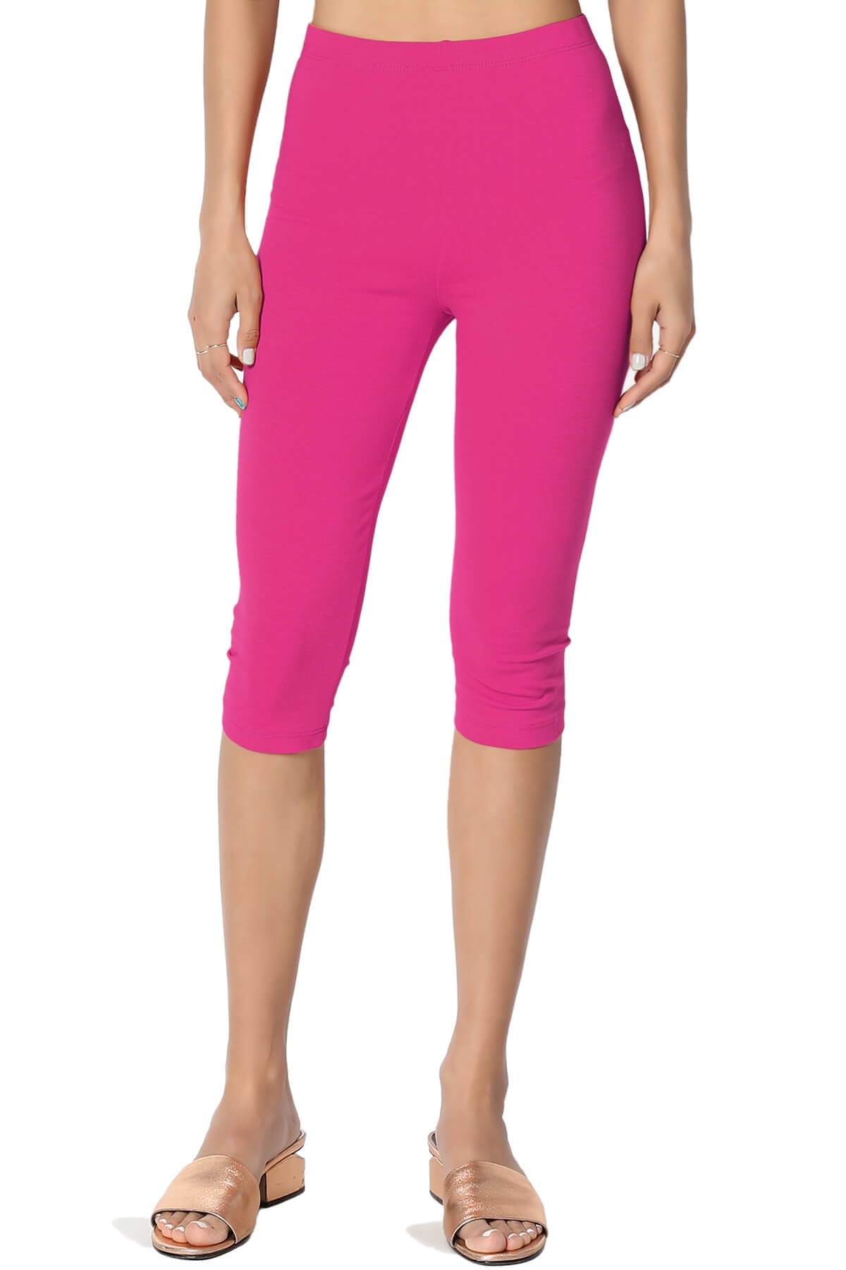 Women's Essential Basic Cotton Spandex Stretch Below Knee Length Capri