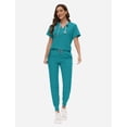 thumbnail image 2 of Set Scrub VIAOLI para mujer con bolsillo y pantalones deportivos con cuello en V, 2 of 6