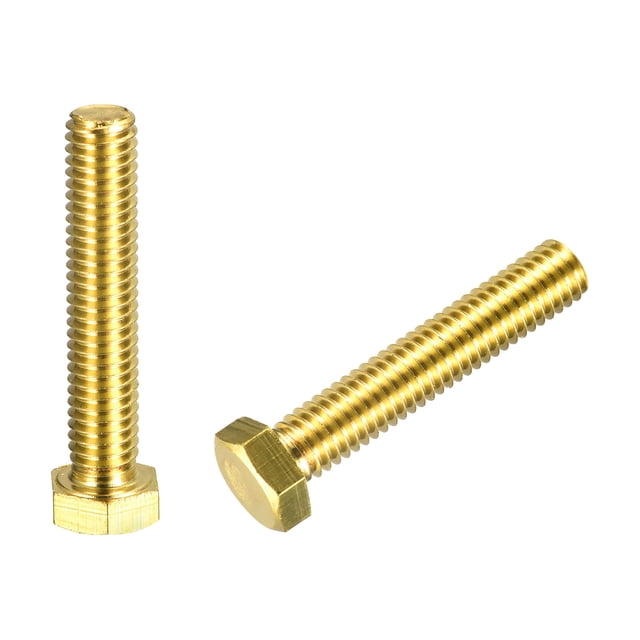Unique Bargains Brass Hex Bolts, 3/8-16x2' 2 Pack Fully Thread Grade 4.8 Machine Screws