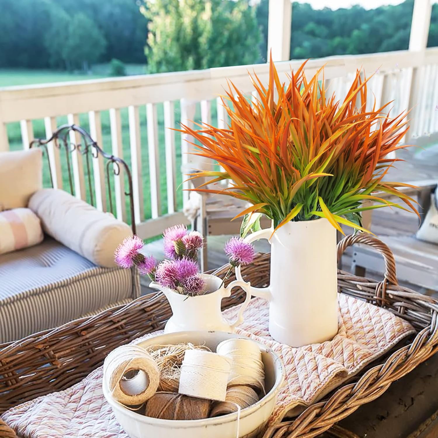 Artificial Outdoor Flowers, Faux Outdoor Plants Plastic UV Resistant Flowers Spring Fake Plants Artificial For Porch Hanging Wedding Greenery Fake Shrub Flowers Arrangement Decor (Yellow