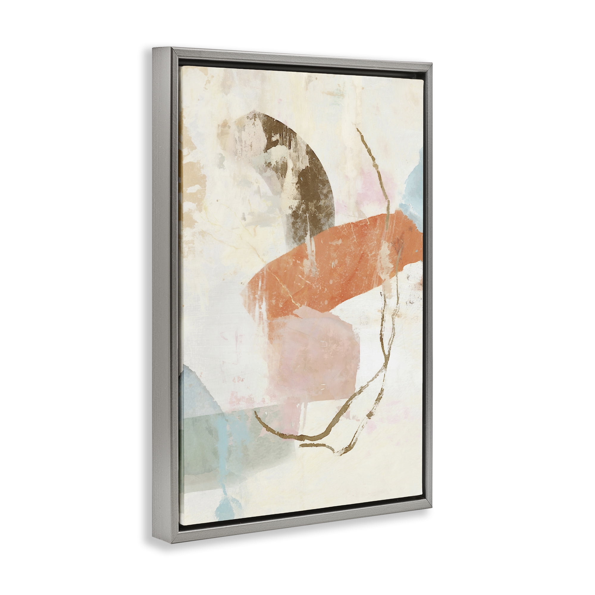 Stupell Industries Rustic Abstract with Orange Accent Abstract Painting Gray Floater Framed Canvas Art Print Wall Art, 21 x 31