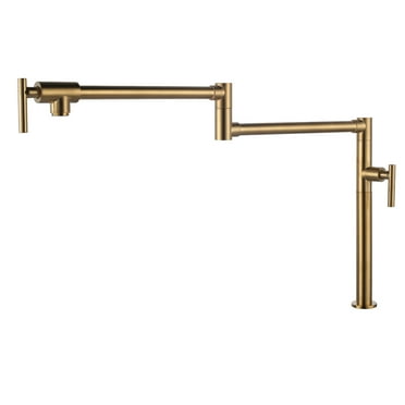 Pot Filler Faucet for Kitchen Sink, Deck Mount Pot Faucets Over Stove, Solid Brass Folding Pot Filler Faucet, Gold Kitchen Pot Faucet with Double Joint Swing Arms