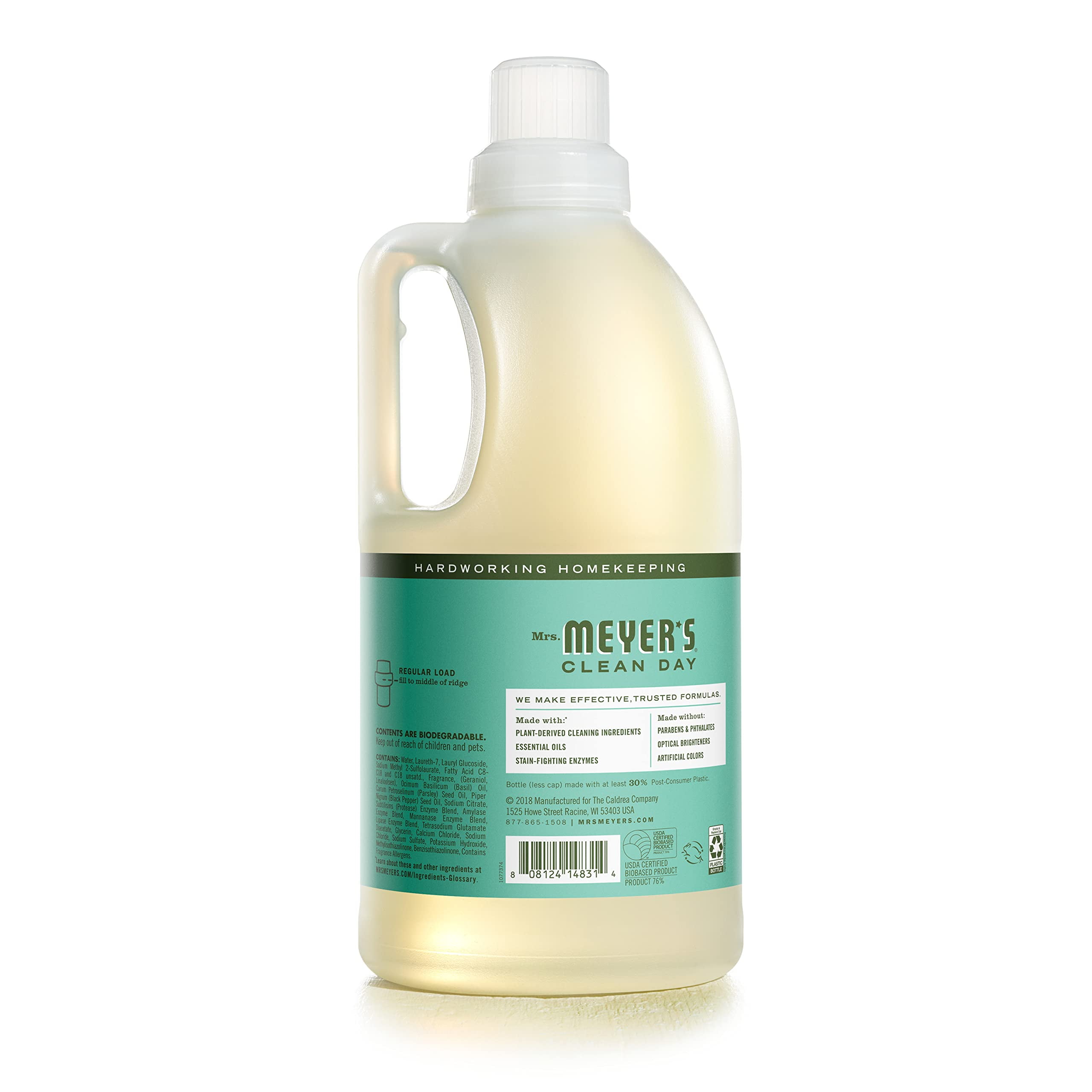 Mrs. Meyer,S Liquid Laundry Detergent, Biodegradable Formula Infused With Essential Oils, Basil, 64 Oz - Pack Of 2 (128 Loads)