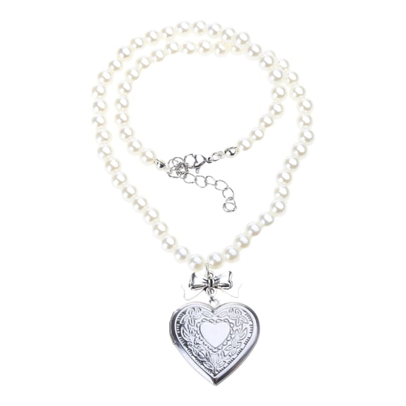 Necvior Simple Vintage Heart Bowknot Pendant Necklace Fashion Collar Necklace Clavicle Chain Pearl Choker Statement Jewelry