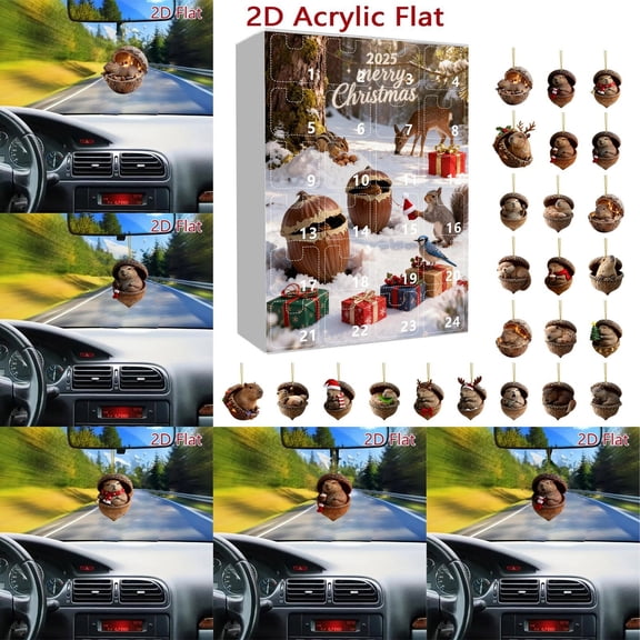 2026 New Acorn Advent Calendars - Christmas Animal Countdown Set 24 Days 2D Acrylic Pendant, Animal Theme Holiday Surprise Forest for Christmas Ornaments