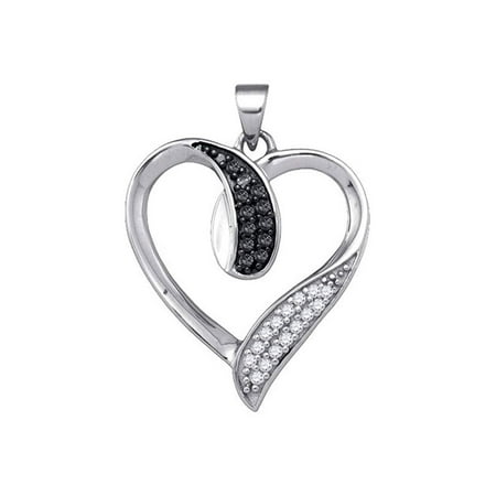 10kt White Gold Womens Round Black Color Enhanced Diamond Heart Pendant 1/5 Cttw