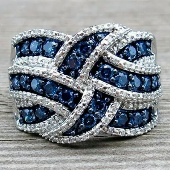 K-KED Women Fashion 925 Silver Filled Ring Cubic Zircon Party Delicate Jewelry Sz 6-10-8-Blue