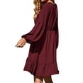 thumbnail image 4 of QAFOPEH Women V Neck Long Sleeve Pleated Buttons Ruffled Hem Dress, 4 of 5