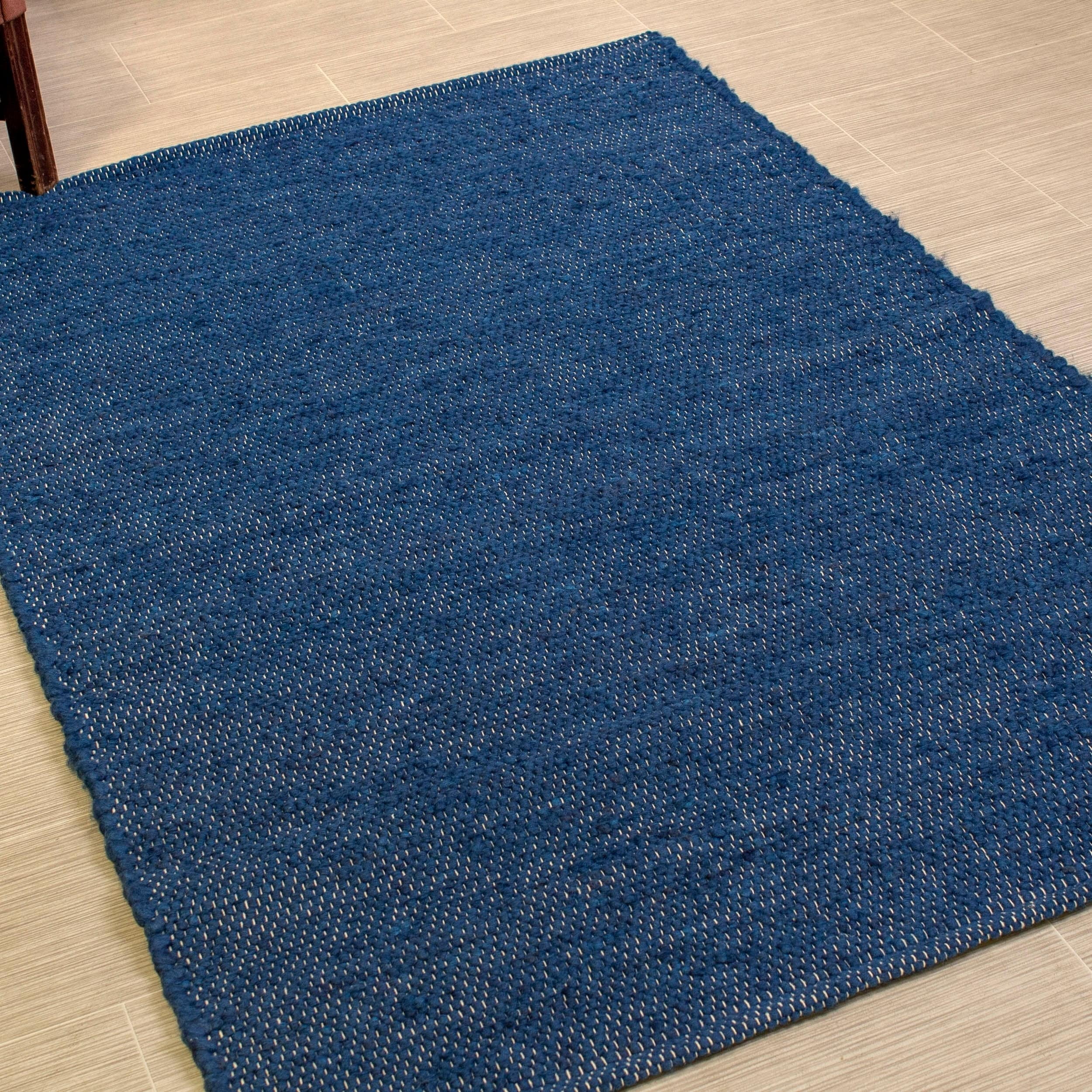 The Curated Nomad Organic Wool & Jute Braided Area Rug Navy Blue 4' x 6
