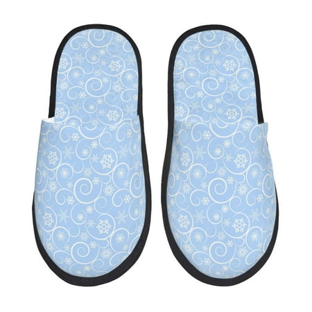 Balery Blue snowflakes elegant Slient Indoor Furry Fleece Comfort House Shoes Soft Non-Slip Home Shoes Cotton slippers House Slippers-- Large