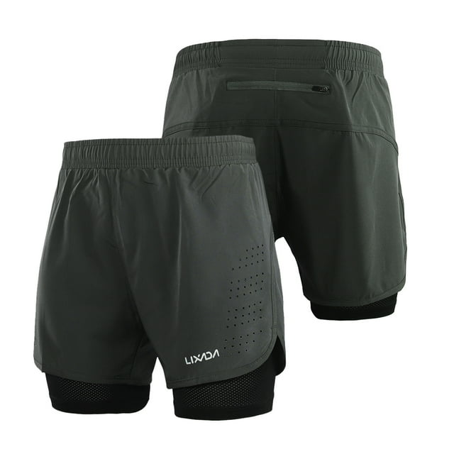 Lixada Men's 2-in-1 Running Shorts Quick Drying Breathable Active Training Exercise Jogging Cycling Shorts with Longer Liner