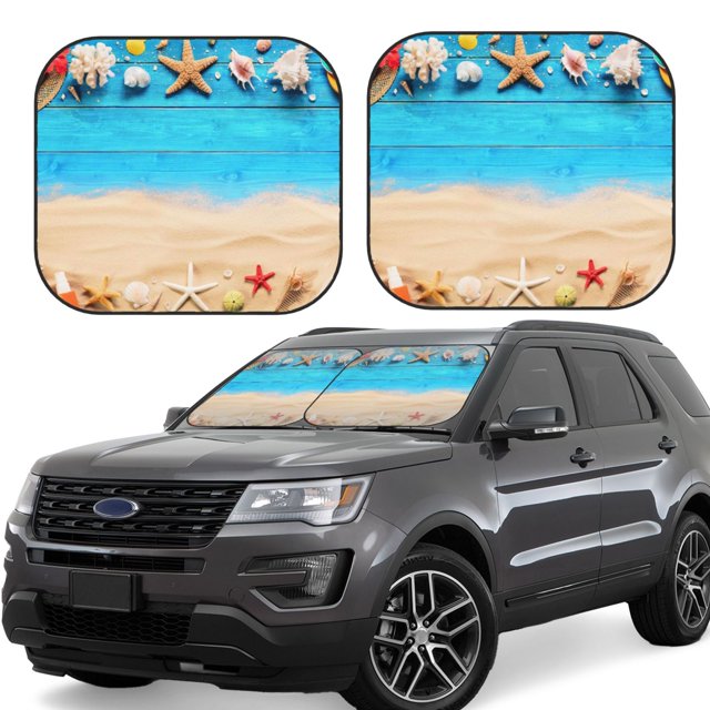 Balery Boards and Beach Parasol para parabrisas de coche de 2 piezas | Parasol plegable para parabrisas delantero de coche para la mayoría de sedanes-Large