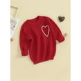 thumbnail image 3 of Bslissey Toddler Girls Valentine’s Day Oversized Sweaters Long Sleeve Heart Embroidery Knit Pullovers Infant Baby Loose Knitwear Jumper Tops for Casual Daily 6M-3T, 3 of 8