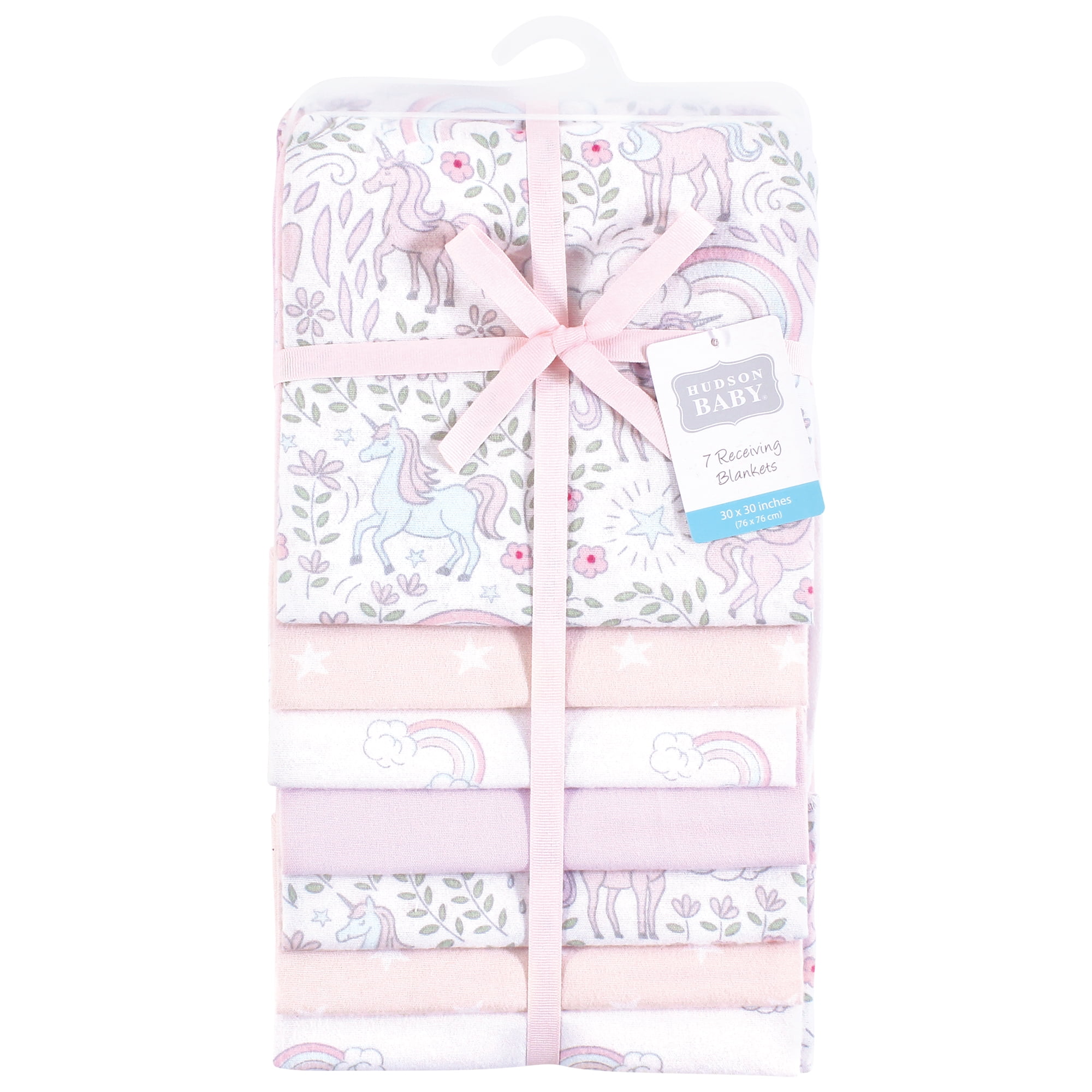 Hudson Baby Infant Girl Cotton Poly Flannel Receiving Blankets Bundle, Dreamy Unicorn, One Size