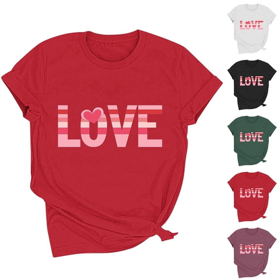 Aboser Valentines Shirt Women Funny Love Heart Graphic Tees Casual Short Sleeve T Shirts Comfy Round Neck Blouse Valentine's Day Gift