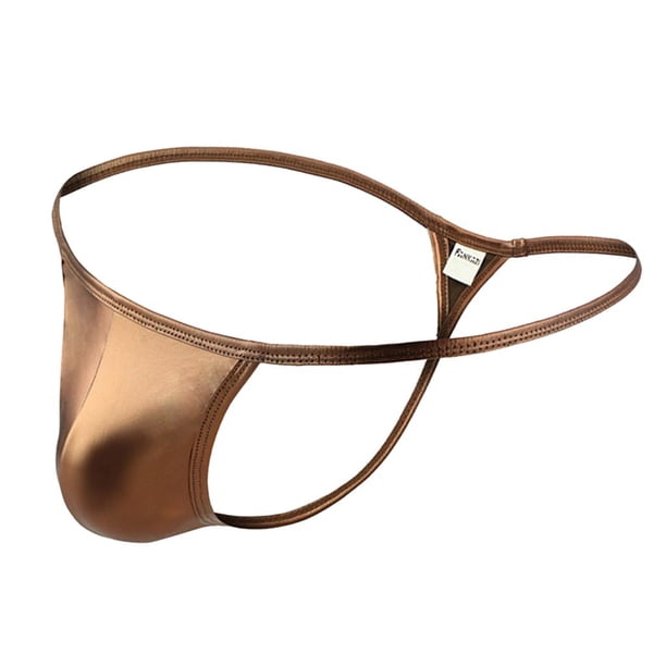 Calzoncillos con bolsa abultada para hombre Ver a través de T-back Cómodo Bikini Jockstrap Ropa interior Oro l Jinwen Ropa interior de tanga para hombres