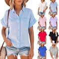 thumbnail image 3 of Summer Button Up Shirts for Women Casual Short Sleeve Plain Lapel Neck Blouse Work Office Tee Tops, 3 of 3