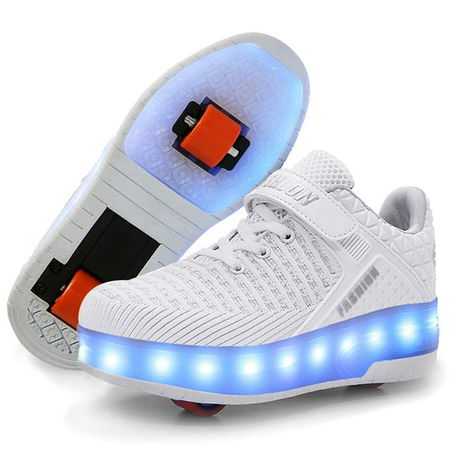 Ufatansy Chaussures à Roulettes Rechargeables USB Chaussures de Patin à Roulettes Filles LED Espadrilles de Mode Chaussures pour Garçons Roues Jour de Noël Meilleur Cadeau 3.5 Grand Enfant