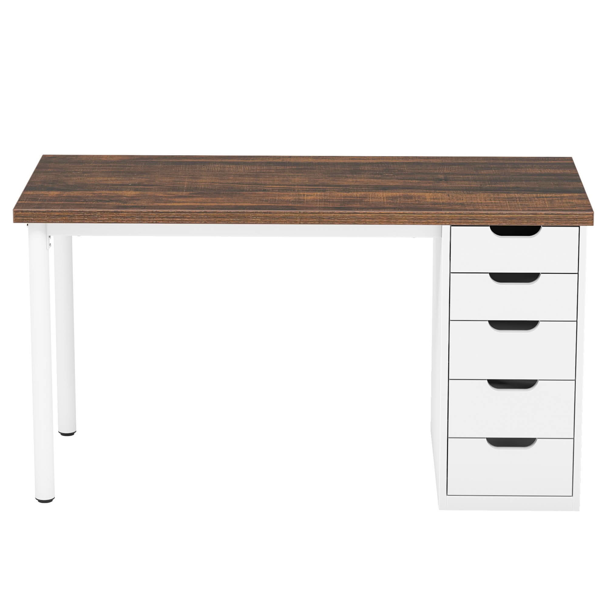 MAYEERTY 47 Inch Modern Computer Desk with 5 Reversible Drawers, Rustic Brown Writing Table for Home Office