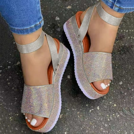 

dmqupv White Platform Sandals Womens Platform Espadrilles Ankle Strap Buckle Open Toe Rubber Chunky Wedge Sandals