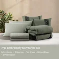 thumbnail image 4 of Amberspace Embroidery 7-piece Bed in a Bag Queen Comforter Set with Sheets,Olive Green, 4 of 9