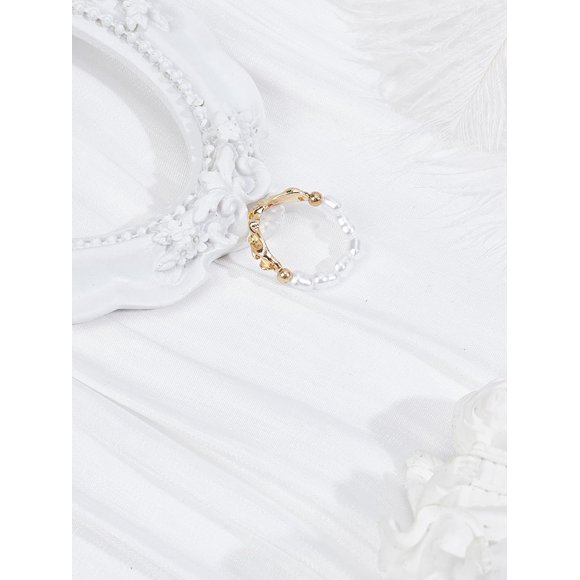 1Pcs Resin Imitation Pearl Finger Rings Golden Alloy Rings Vintage Finger Jewelry for Women Birthday Valentine's Day Elegant Gifts DIY Personalized Jewelry 3.5mm