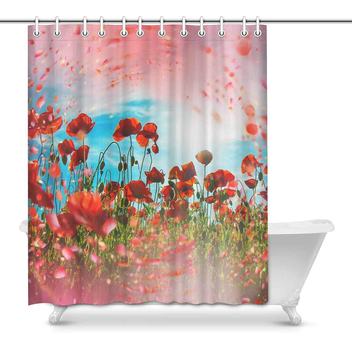 Mkhert Red Poppy Flower Meadow Decor, Red Poppy Flower Shower Curtain Hooks