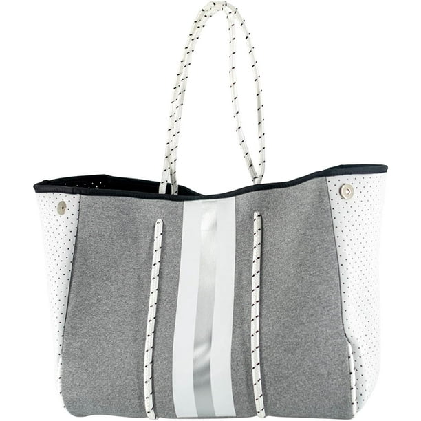 Lashicorn Neoprene Tote | Neoprene Bag, Beach Tote, Gym Bag | Matching Wallet Included | Heathered Gray And White Design