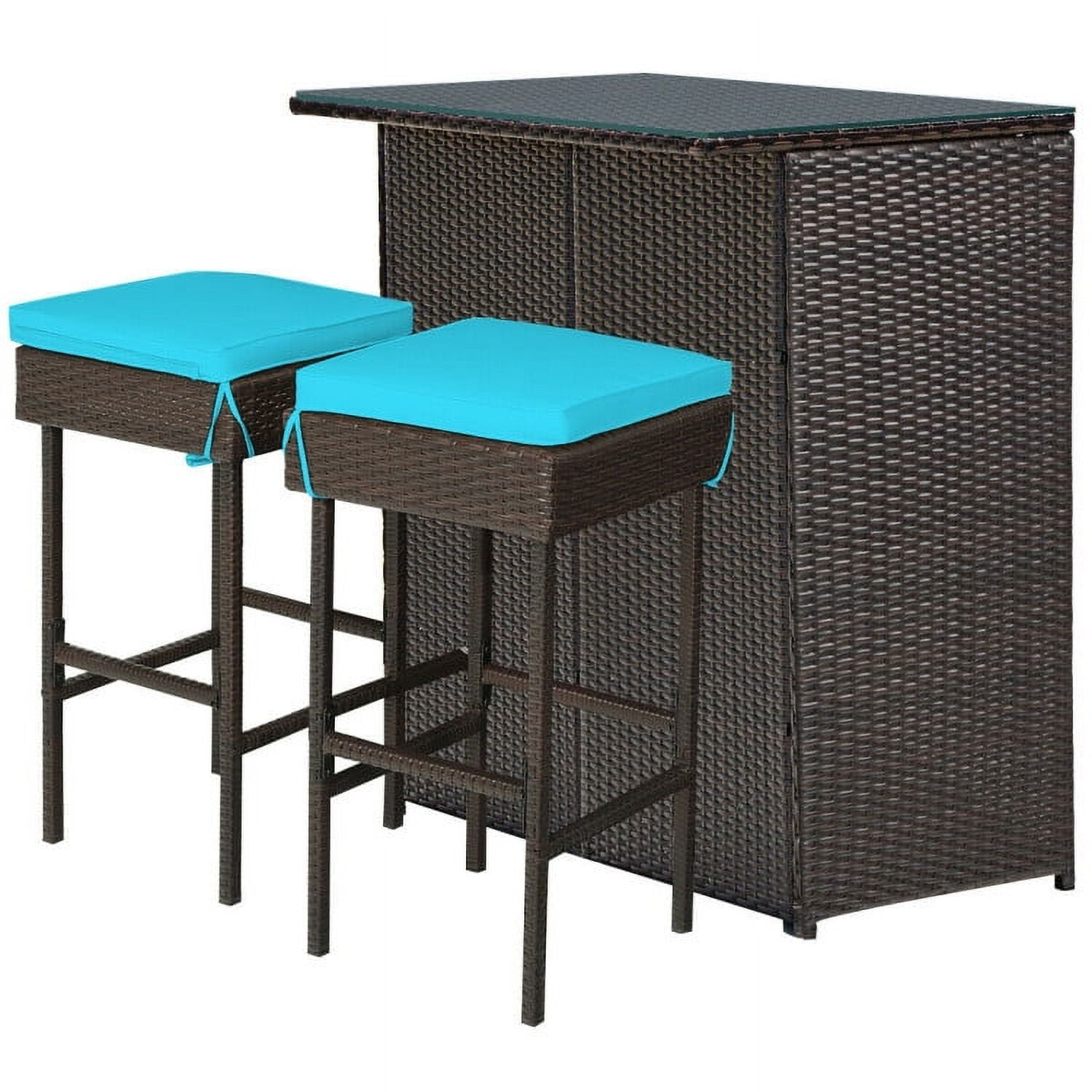 Aimee Lii 3PCS Patio Rattan Wicker Bar Table Stools Dining Set, Outdoor Patio Furniture, Turquoise Aimee Lii 3PCS Patio Rattan Wicker Bar Table Stools Dining Set, Outdoor Patio Furniture, Turquoise