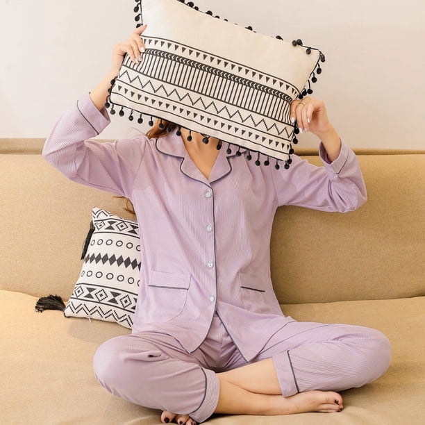 Pijamas de mujer de primavera y otoño de manga larga de talla grande cárdigan de verano traje de casa de otoño e invierno