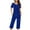 Blue2, variant on Jalioing Short Sleeve Pajama Set for Women 2 Piece Pleated Crew Neck Top and Capris Set Comfy Lounge Set with Pocket
