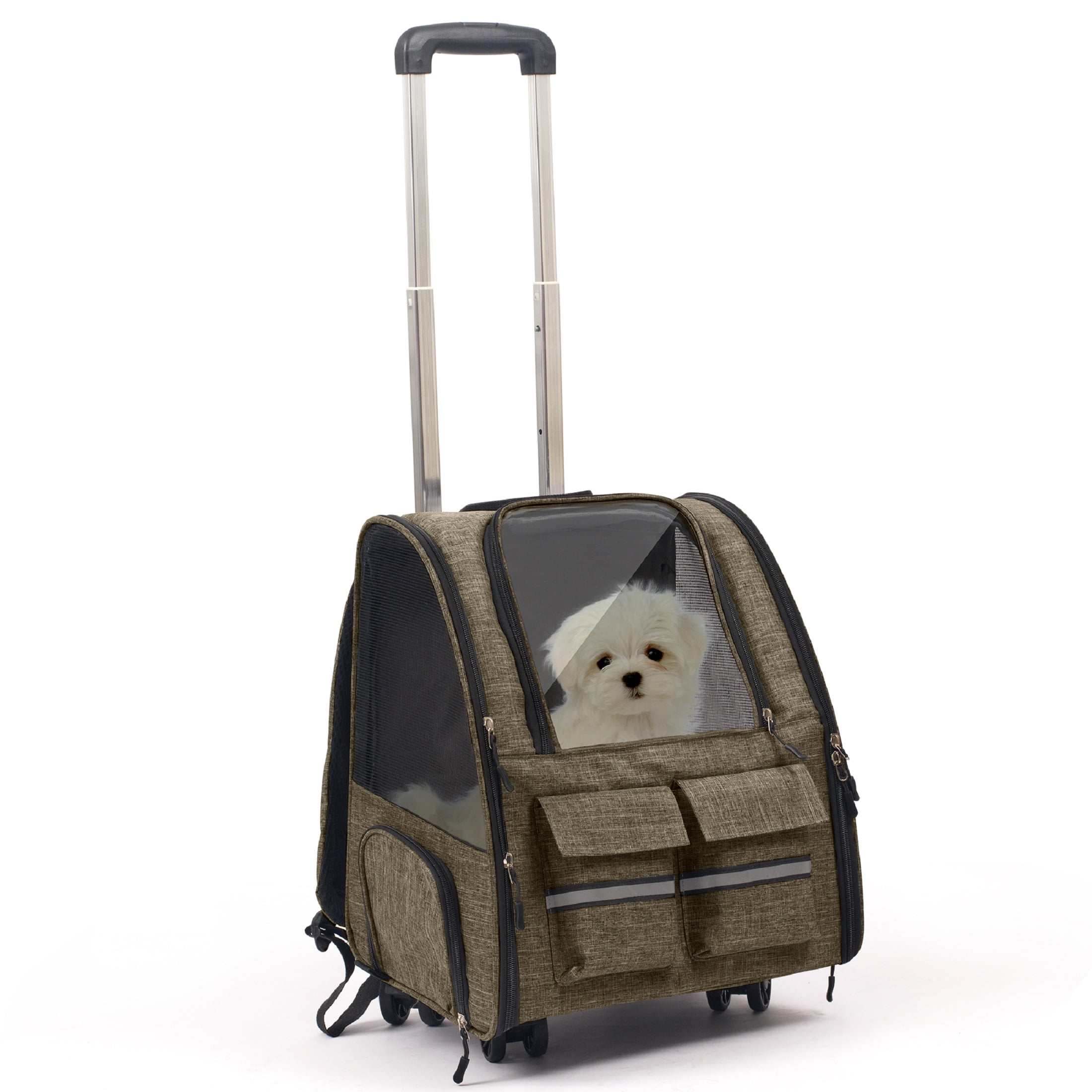 Portable and Breathable Pet Trolley Case Large Capacity Pet Air Case Going Out Dog Cat Suitcase, Brown