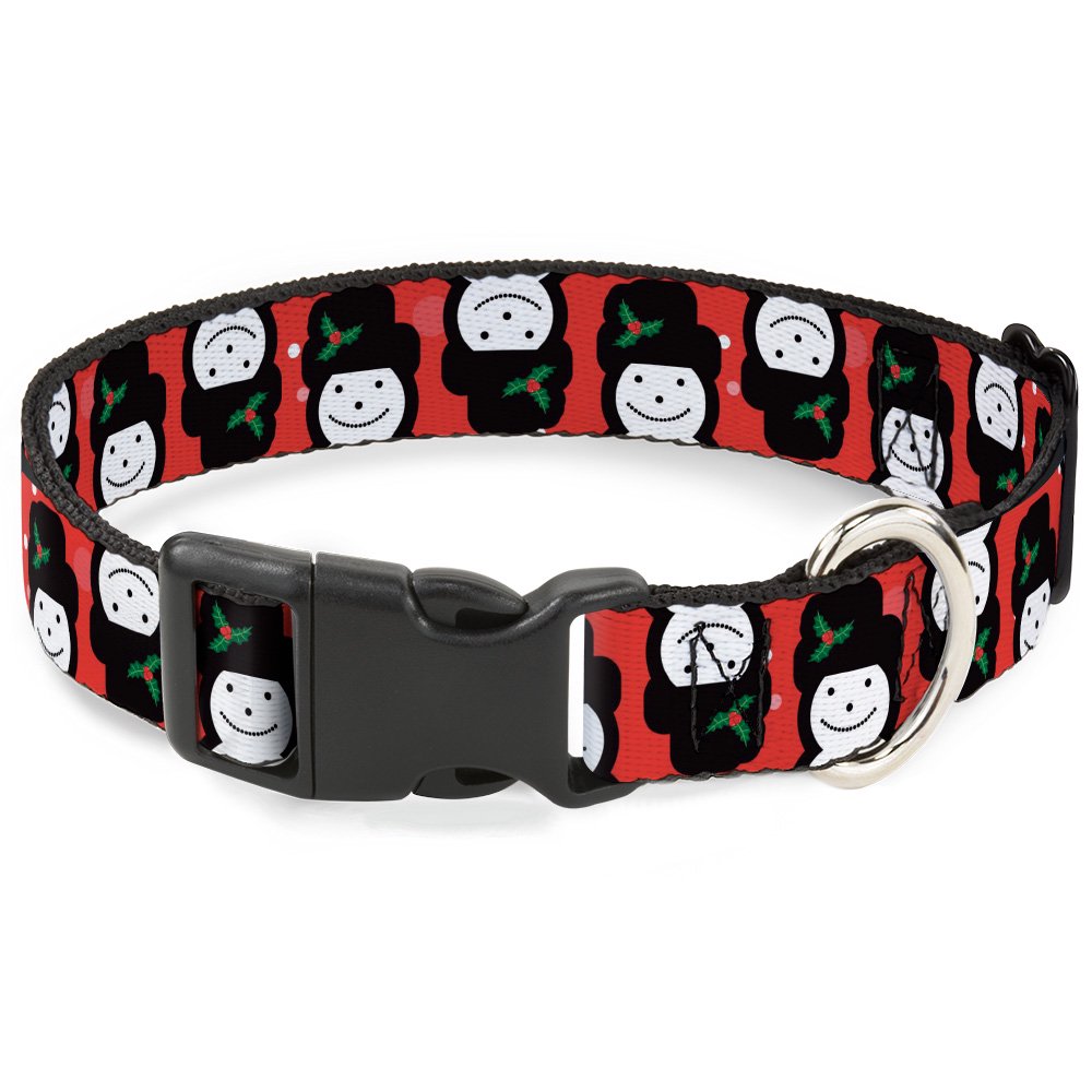 Buckle-Down Pet Collar Dog Collar Plastic Buckle Christmas Snowman Flip Red White 7 to 8.5 Inches 0.5 Inch Wide