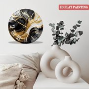Round Glass Wall Clock, Black Gold Swirl Glass Wall Clock – Modern Abstract Art, Sleek Luxury Decor, Unique Home Accent, Statement Gift for Living Room Or Office Style 12×12inch(