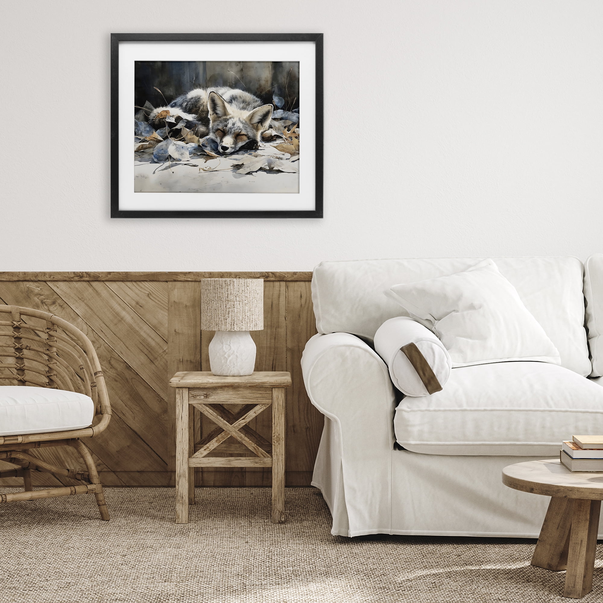 Stupell Industries Blue Fox Resting Among Leaves Black Framed Print Under Glass, design by Franklyn Gregory