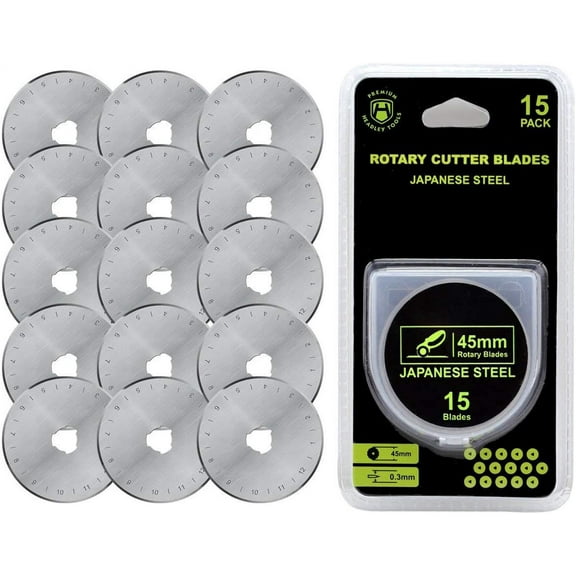 HEADLEY TOOLS 45mm Rotary Cutter Blades 15 Pack Fits Olfa, Fiskars, Replacement Rotary Blade for Arts Crafts Quilting Scrapbooking Sewing, Sharp and Durable
