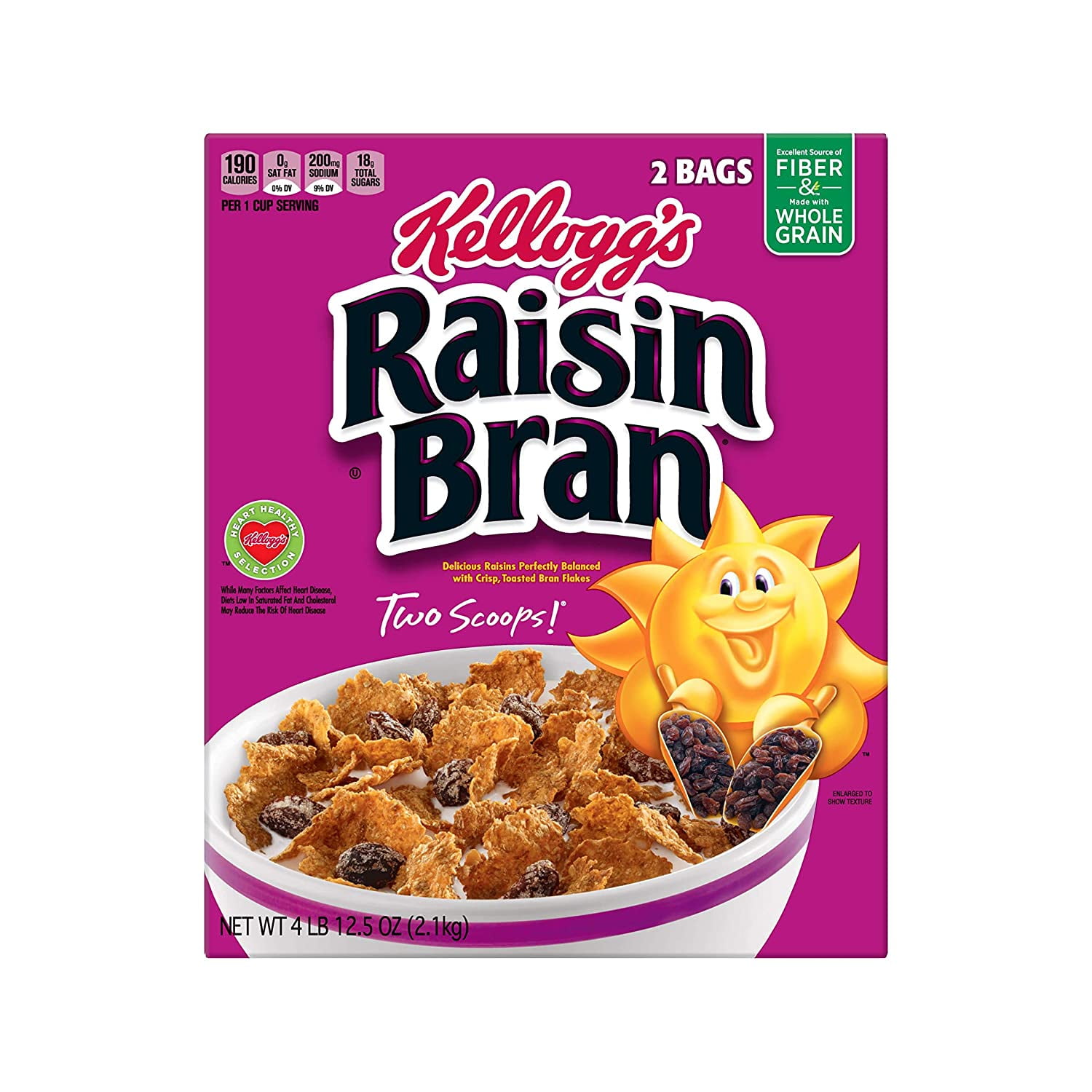 Raisin Bran, Breakfast Cereal, Original, Excellent Source of Fiber, 76.5 oz Box (2 Bags)