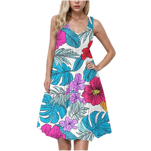 EINCcm Womens Swing Casual Dress Sleeveless Tank Scoop Neck Floral Pattern Knee Length Skater Mini Dress