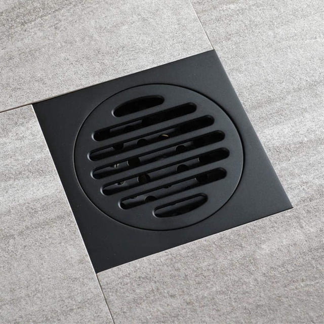 Tapa de desagüe de baño invisible para inodoros y duchas, elegante diseño de sifón, desagüe de ducha cuadrado negro de 10 x 10 cm