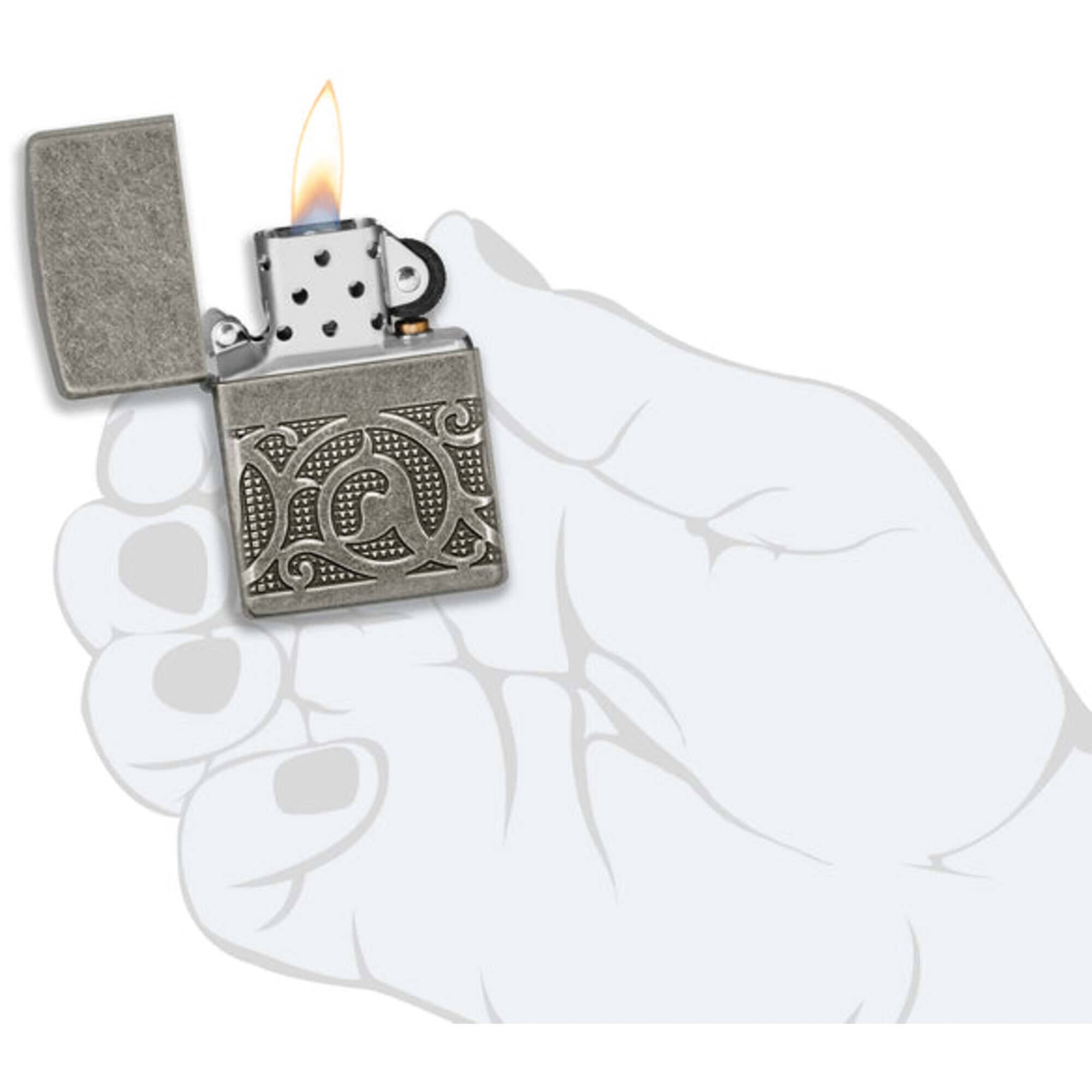 Zippo 49290 Multicut Pattern Design Antique Silver Pocket Lighter