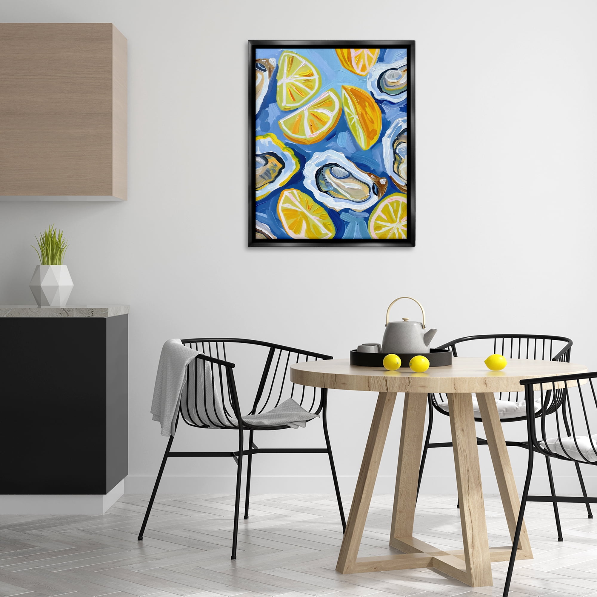 Stupell Industries Lemon & Oyster Pattern Food & Beverage Painting Black Floater Framed Canvas Art Print Wall Art, 25 x 31