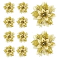 thumbnail image 4 of 10 piezas de adornos navideños de flor de Pascua de 5,7 pulgadas con purpurina navideña. Dorado, 4 of 8